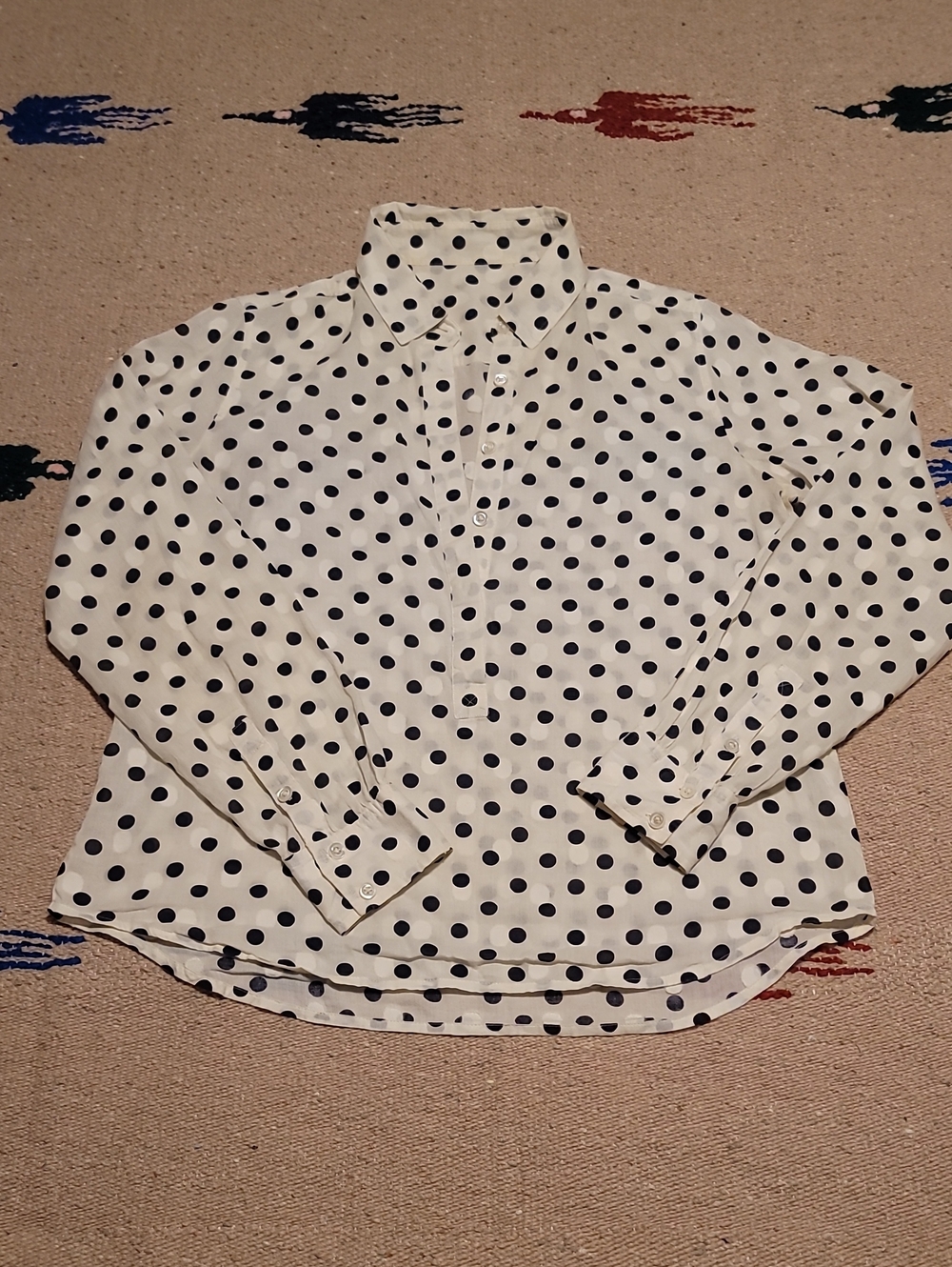 Women’s White and Black Polka Dot Long-Sleeve Cotton Shirt